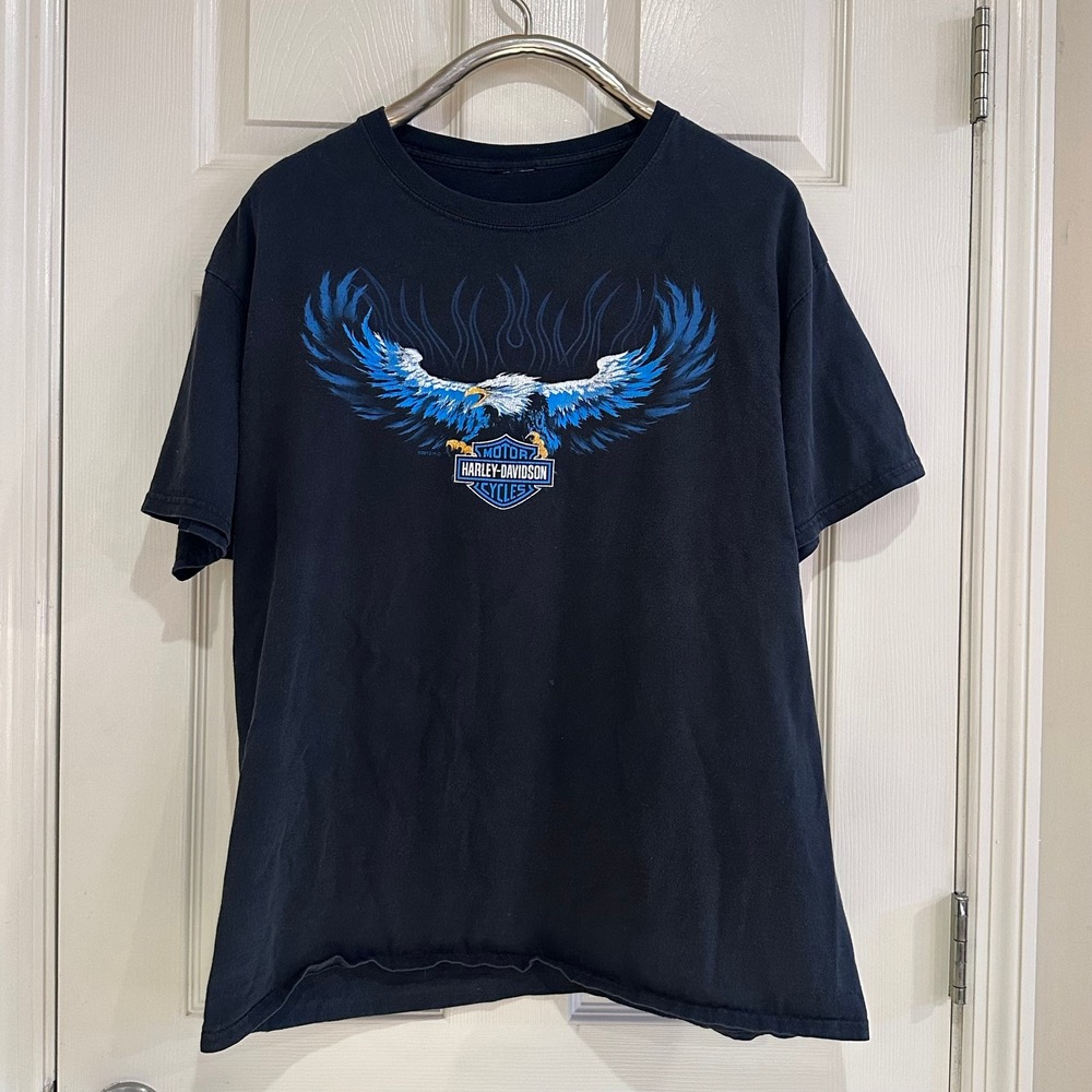 Harley-Davidson T-Shirt Mens XL Black Blue Eagle Mackinac‎ Island Michigan 2013